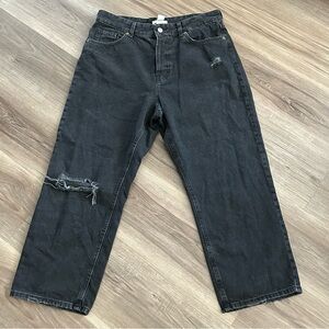 H&M Washed Out Black High Waist Ankle Jeans Women Size 12